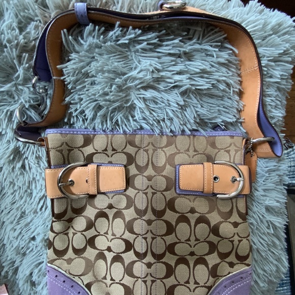 Vintage Coach Signature & Purple Suede Slim Crossbody Shoulder Bag Rare Find! - Picture 2 of 10